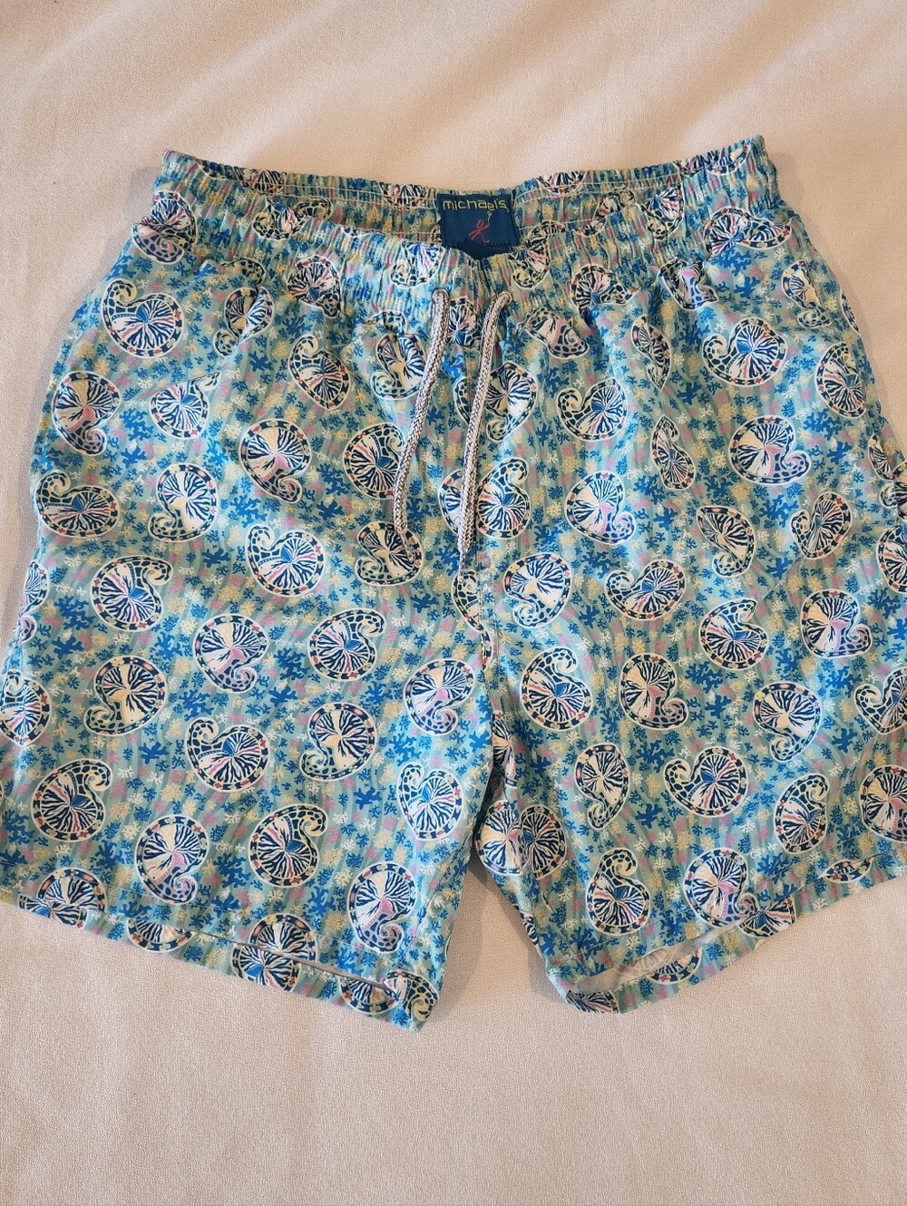 Michael's Mens Abstract Floral Paisley Print Drawstring Swim Trunks Size Medium